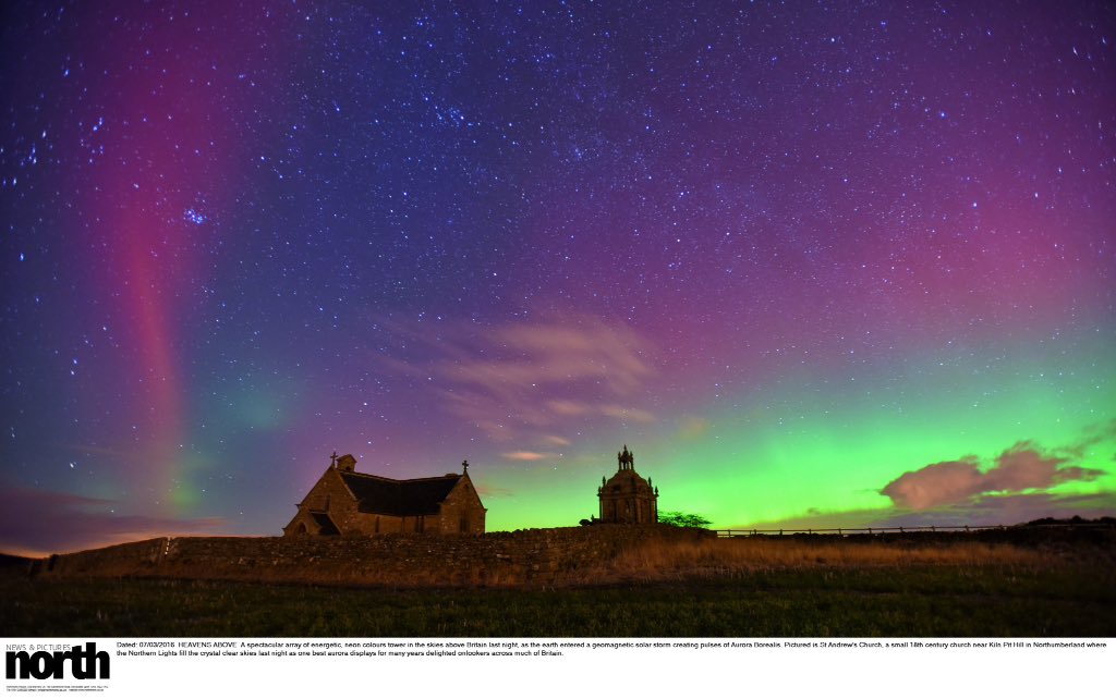 PaulKingstonITV's tweet photo. Pictures I took of the dazzling #NorthernLights display over #Northumberland last night. #Aurora #AuroraBorealis https://t.co/Rf9eCj8lLZ