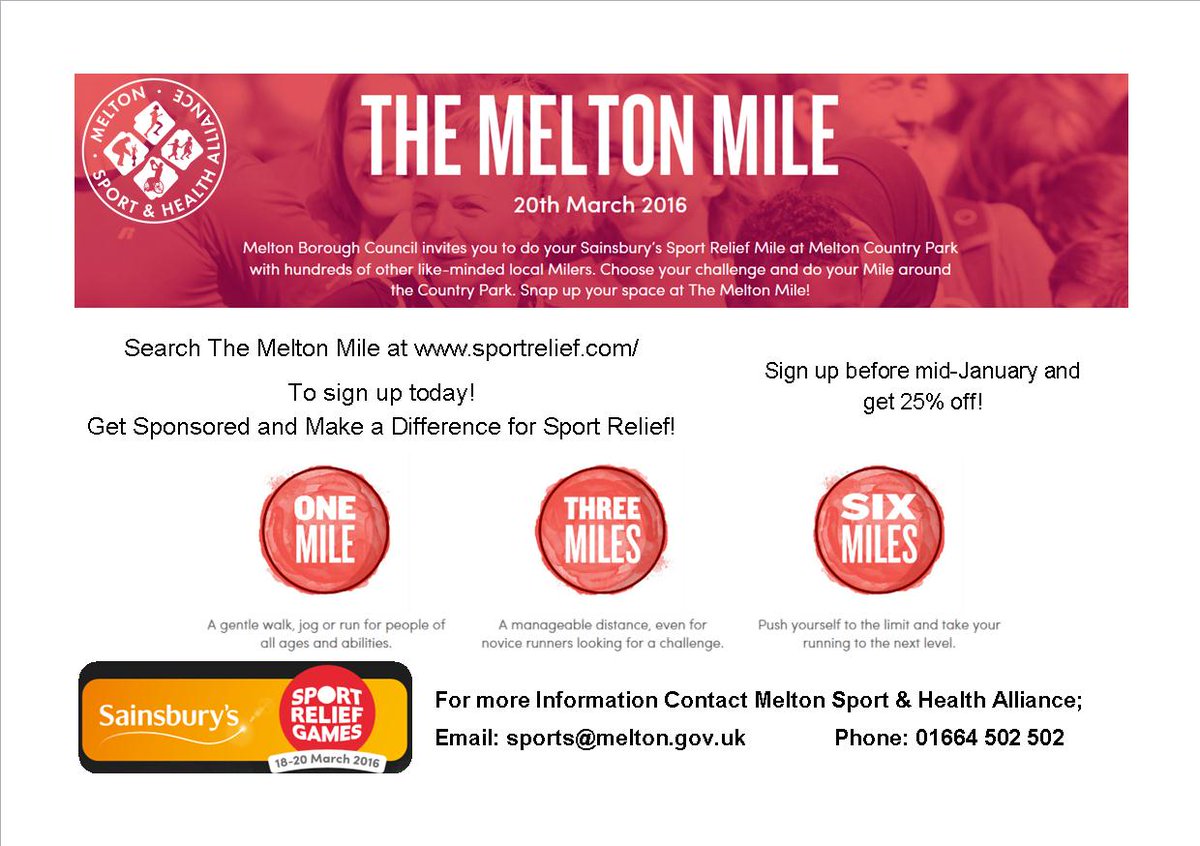 MeltonBelvoir's tweet photo. Have you signed-up to the Melton @sportrelief mile? https://t.co/oKIxm5gQPl
