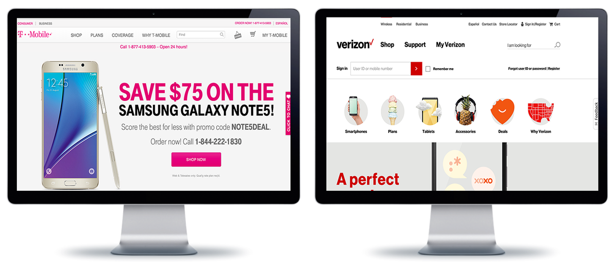 Jan_Kvasnicka's tweet photo. UX BATTLE: T-Mobile vs Verizon https://t.co/ntoWU7MIQD by @UserZoom #UX #UXbattle https://t.co/3ubR1Jjt5c