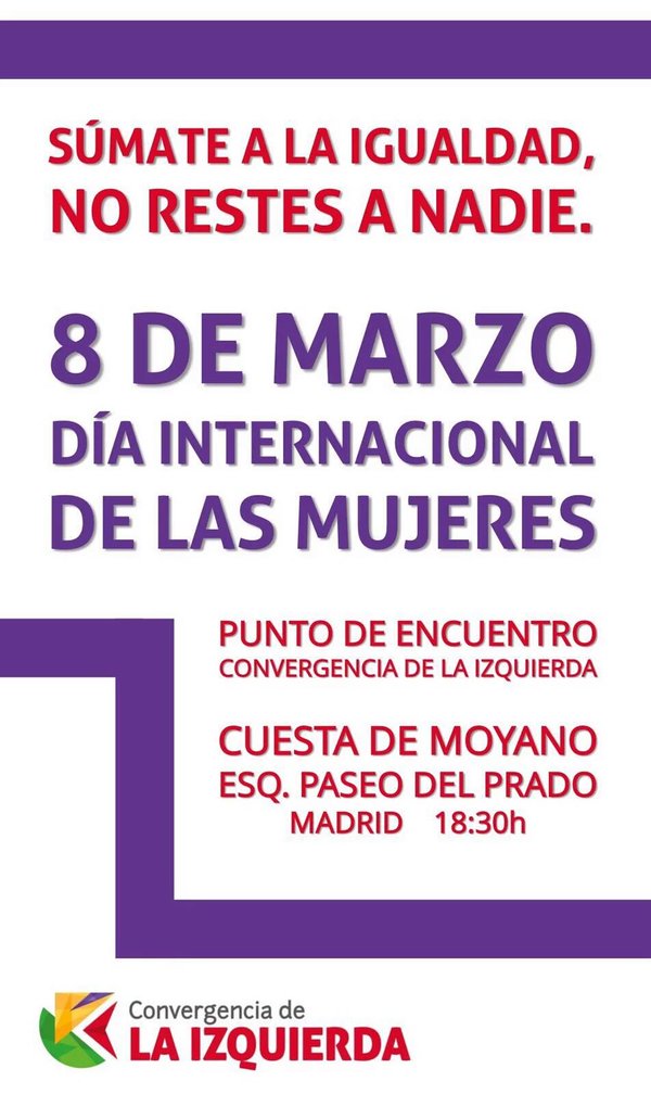 La_izq's tweet photo. #LaIzquierda llama a la movilización por #8deMarzo:
Súmate a la igualdad, no restes a nadie
https://t.co/L9UXCY5zcE https://t.co/sdZxjO1rxW