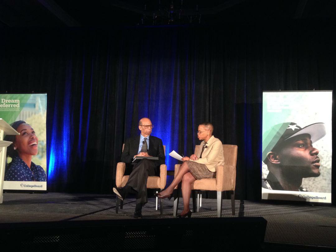 UNCF's tweet image. UNCF CEO @drmichaellomax discusses Af Am education &amp;amp; #HBCUs with @collegeboard's Ericka Miller. #ADreamDeferred16