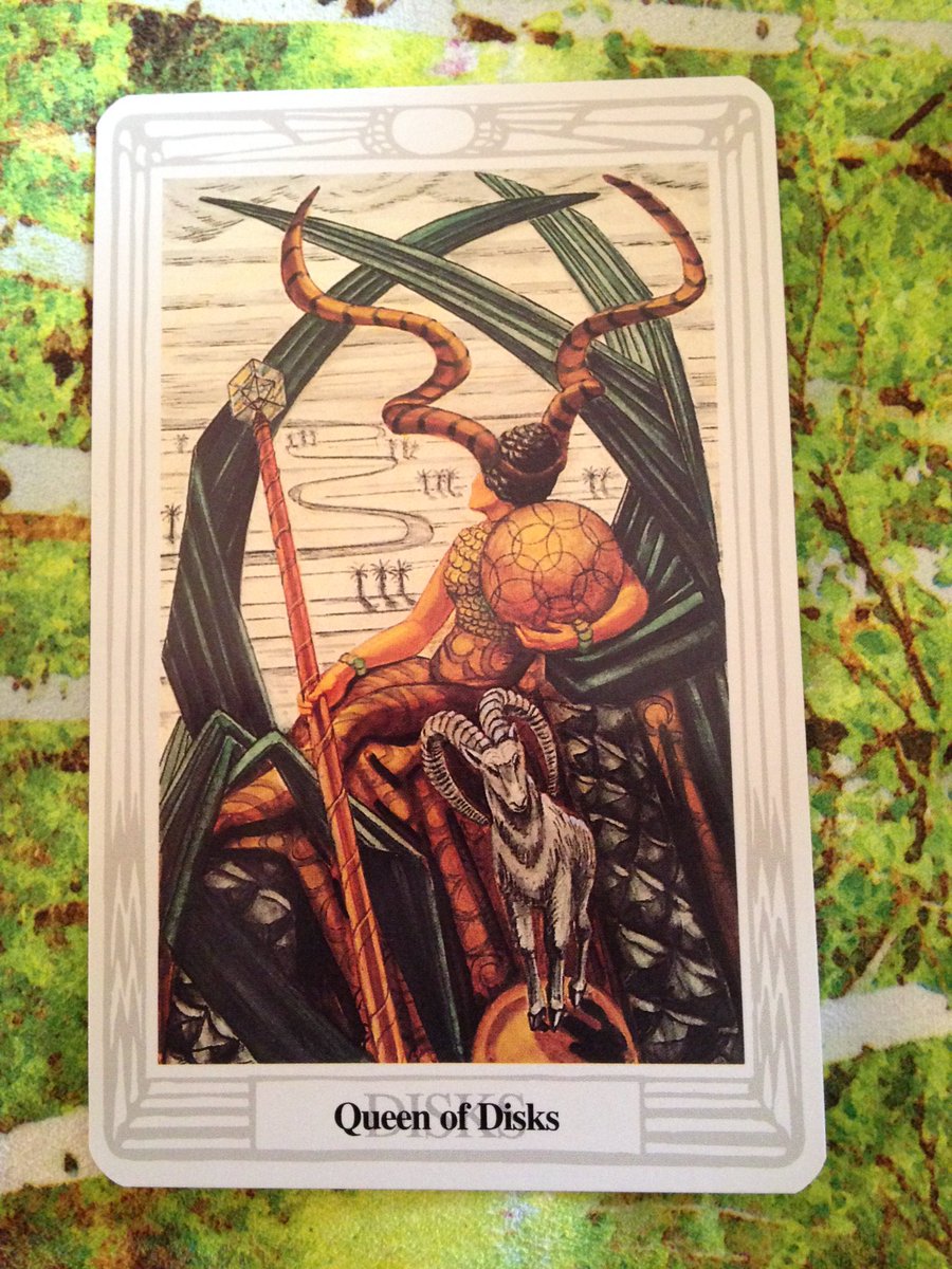 CaribbeanTarot's tweet image. Daily draw from my #ThothDeck. The Queen of Disks calls for my attention to be directed inwards towards domesticism.
