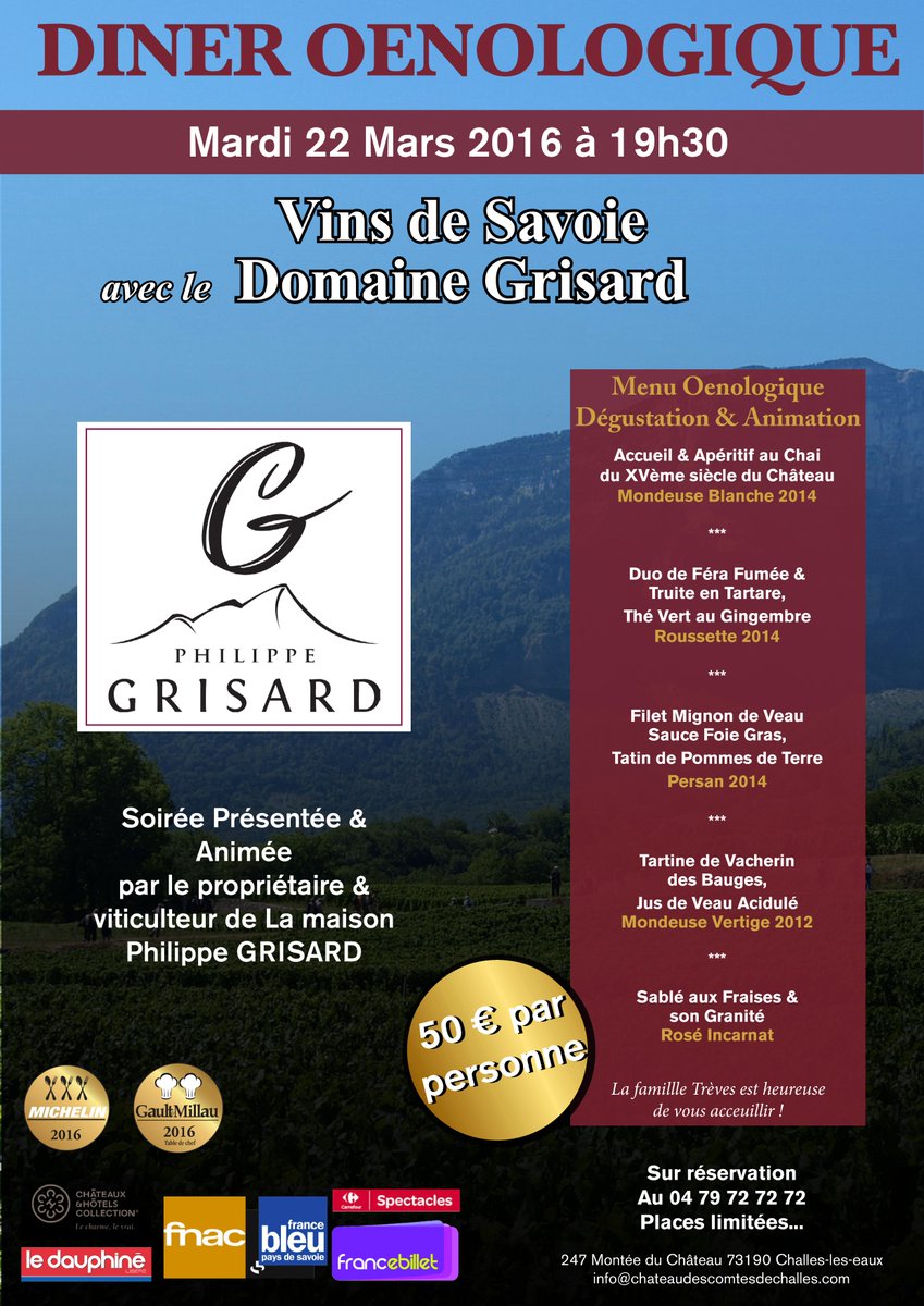 Dîner Œnologique #ChateauChalles le 22 Mars #rencontre #restaurant #savoie #château #food