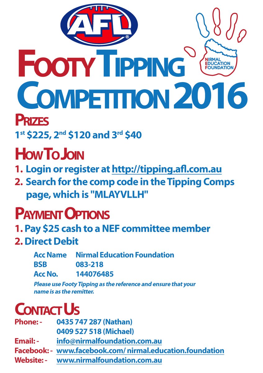 NEF_AU's tweet photo. The Footy Season is fast approaching and what better way to get into the spirit than with a good footy tipping comp! https://t.co/d22A9ePsBH