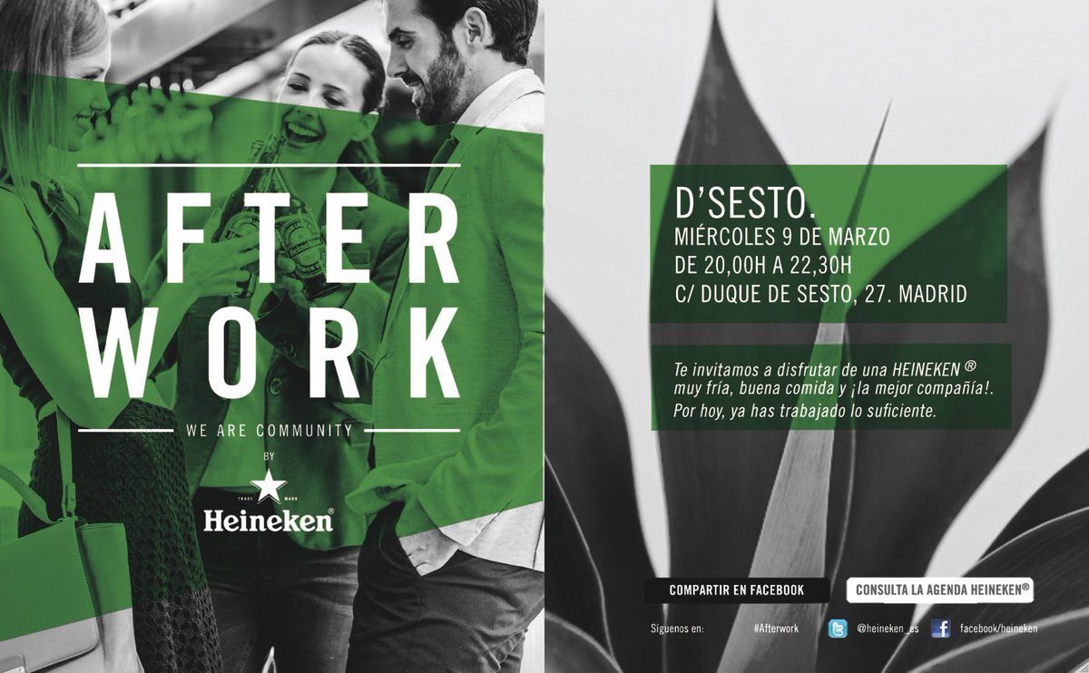 Rest_DSesto's tweet photo. El miércoles 9 de marzo de 20.00h a 22.30 ven a disfrutar de una #Heineken. #Madrid. https://t.co/OnTbsEzuIW