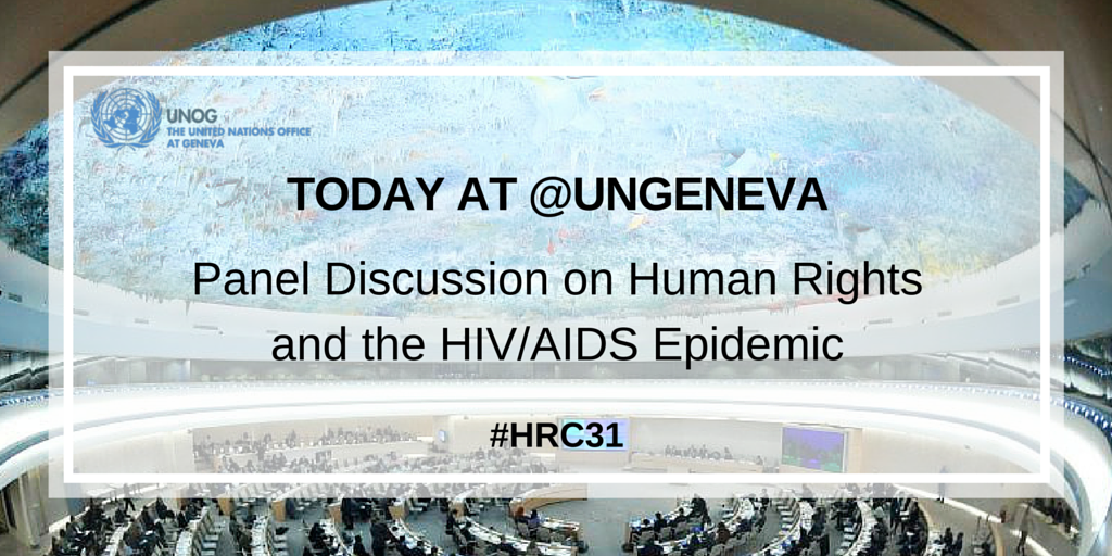UNGeneva's tweet photo. Today at the Human Rights Council: Panel Discussion on Human Rights and HIV Epidemic https://t.co/TMoKiP53NW #HRC31 https://t.co/Zu3iLRqFft