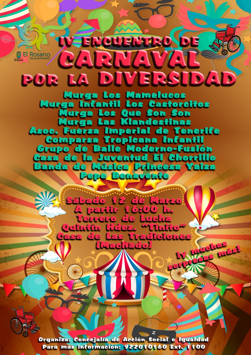 aytoelrosario's tweet photo. @aytoelrosario organiza el IV Encuentro de #Carnaval por la Diversidad. Sábado 12 (16:00) Terrero Municipal #Machado https://t.co/4D4JZEkPhk