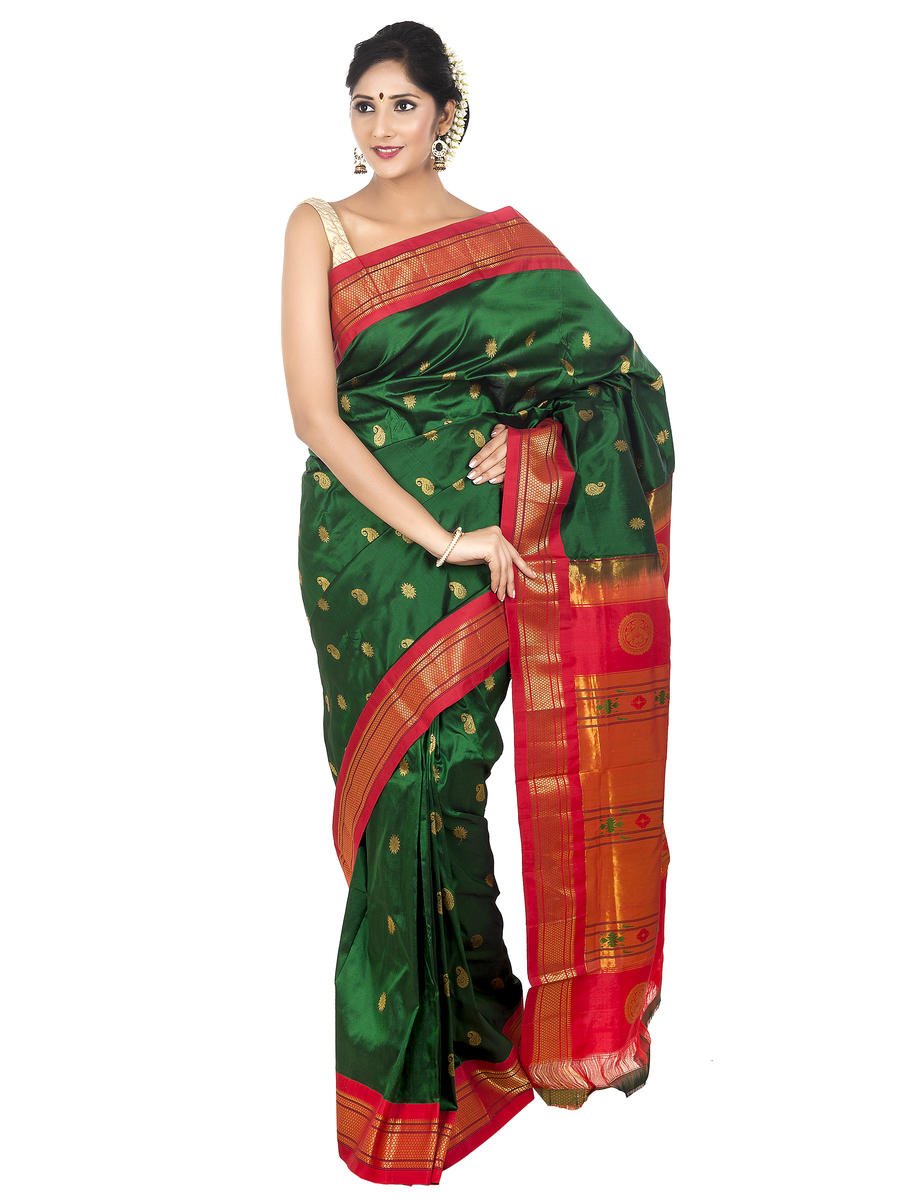 Jecquard Work Green,Pink Pure Silk Paithani Saree, 6.3 m (With Blouse  Piece) at Rs 820 in Surat