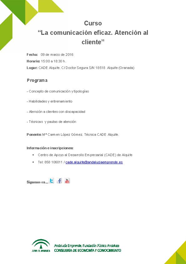 cadegranada's tweet photo. Técnicas herramientas. La #comunicación eficaz. Atención cliente 9/3 a 15:00h  #CADEAlquife https://t.co/I5j5nEiW3f https://t.co/t8IbazaMOu