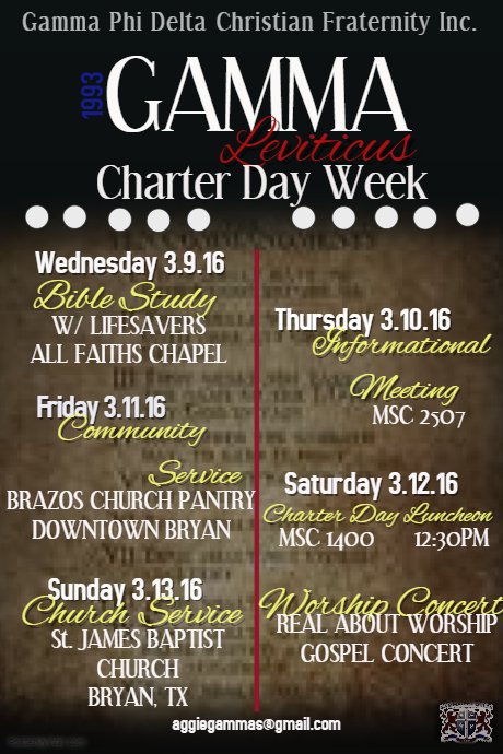 Tamu G Phi D On Twitter Gamma Week Begins Wednesday Bible