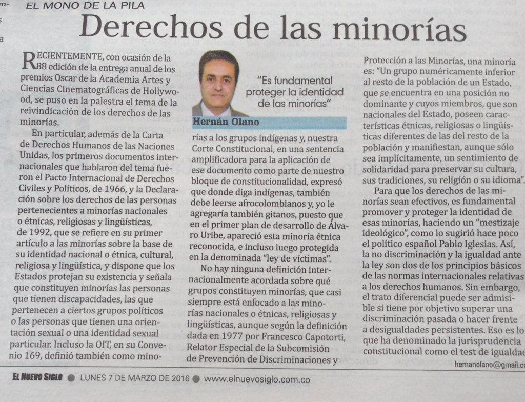 Derechos de las #minorias #minoritygroups @ELNUEVOSIGLO @DerechoUSabana @unisabana  @gitanos_org @HDAD_LOSGITANOS