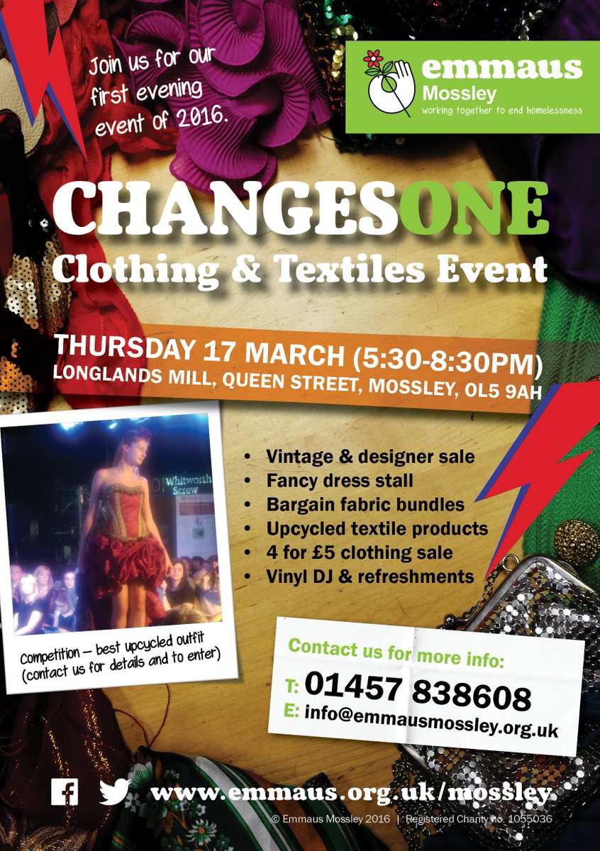 emmausmossley's tweet image. Our #ChangesOne clothing &amp;amp; textiles event is next week. Please add to your diary as it will be a good one :)