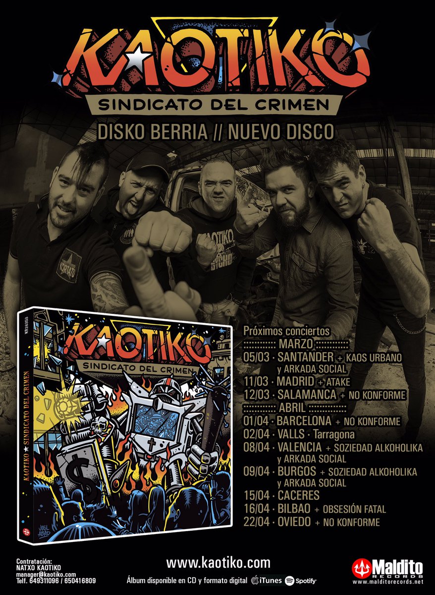 kaotikooficial's tweet photo. Os recordamos gira #sindicatodelcrimen #kaotikoontour #codigorock próxima parada #madrid y #Salamanca @elgarajeprod https://t.co/0ks2wyVLiM