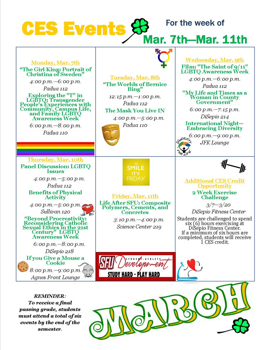SFU_SADAS_FLI's tweet photo. CES Events for this week! #CORE104 #ItsMarchAlready #timeisrunningout #need6 #GetToTheseEventsASAP https://t.co/cegC0acVh7