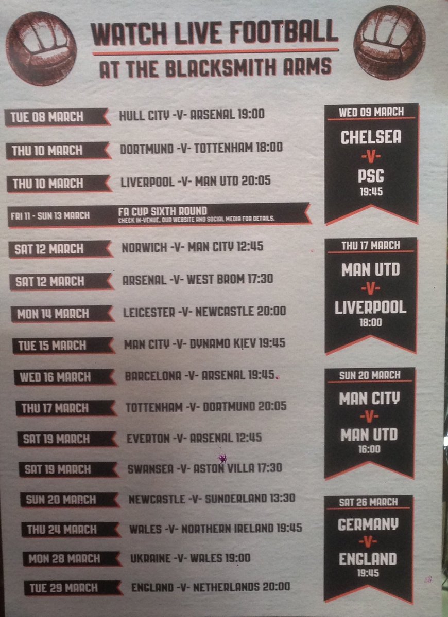 This Months Football fixtures at the Blacksmiths! ⚽️⚽️⚽️⚽️⚽️