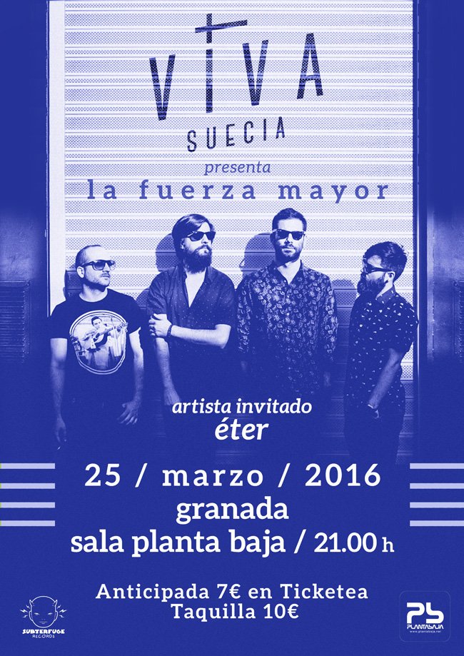 VivaSuecia's tweet photo. El 25Marzo vamos a @salaplantabaja #Granada con @etergr! Entradas: https://t.co/eE97JLMt7f @Subterfugerec https://t.co/6PDztjgkK1