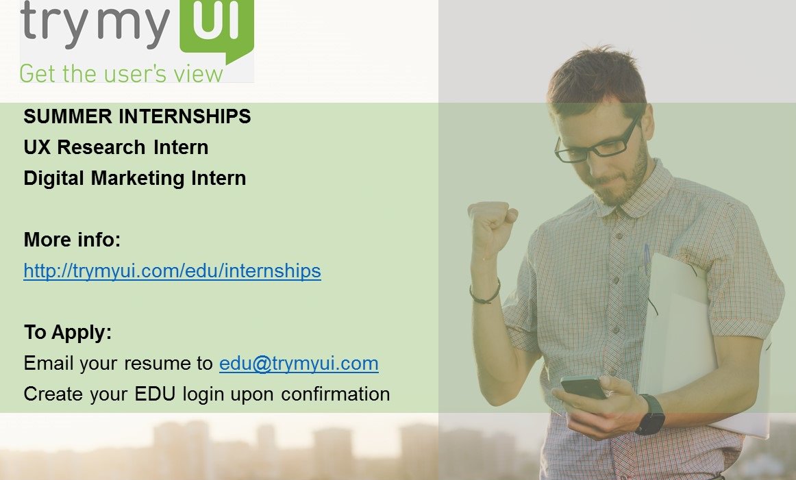 usetrymata's tweet photo. Apply for our summer internships! https://t.co/32e71Qf4ML #trymyuiEDU #UXrep #UXinternships #UXjobs https://t.co/DdoN5CnMvF