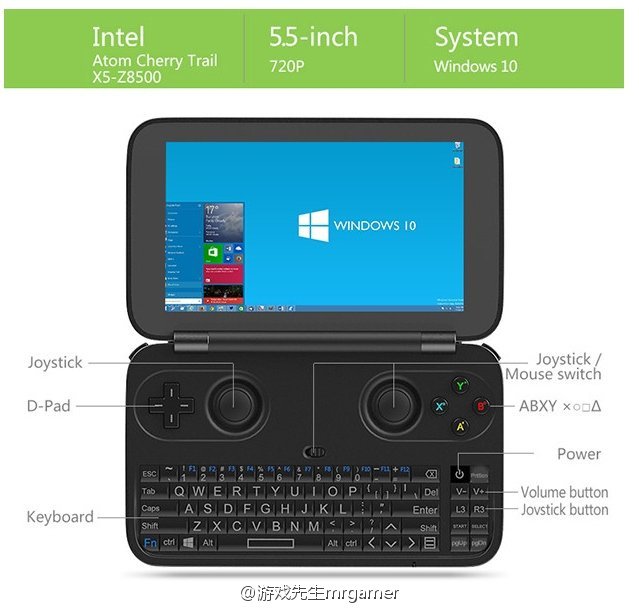 ZhugeEX's tweet photo. So there is this Chinese product called GPD WIN that is a mini Windows 10 gaming laptop with a controller built in. https://t.co/9Yy9l8wYpr