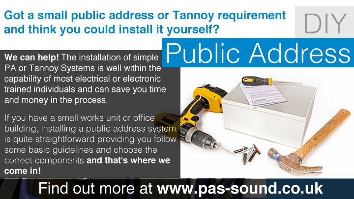Public_Address's tweet image. Got a small Public Address or Tannoy requirement 
and think you could install it yourself? - pas-sound.co.uk/DIY-Public-Add…