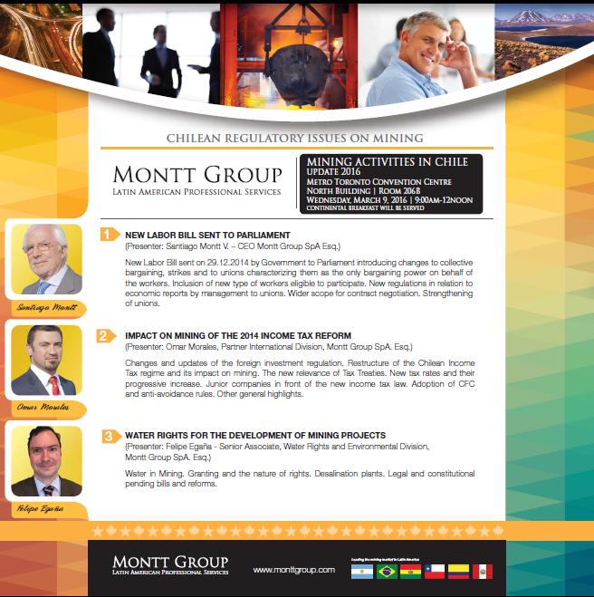 MARCH 9. CONFERENCE: MINING ACTIVITIES IN CHILE <a href="/the_PDAC/">The Official PDAC</a> CONVENTION CENTRE NORTH BUILDING - ROOM. 206B <a href="/MonttGroup/">Montt Group</a>