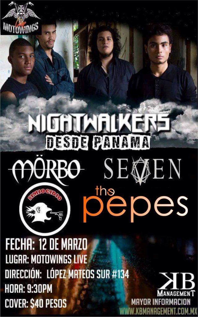 sevenofficialmx's tweet photo. Nightwalkers (Panamá) en gdl, 12 de marzo, Motowings, 9:30 p.m. No se lo pueden perder!!! https://t.co/mpAdRMlwV5