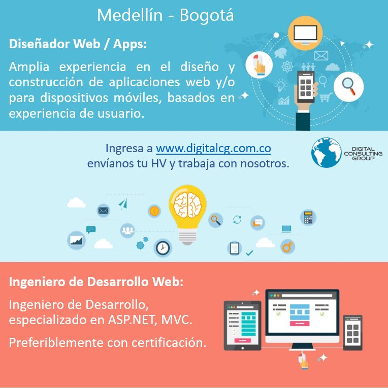 Digital_Cg's tweet photo. #DiseñadorWeb #Apps #DesarrolloWeb @Digital_Cg #Vacante #Medellin #Bogota #TrabajaConNosotros @GoodDevelopers https://t.co/rmBSjiux5v
