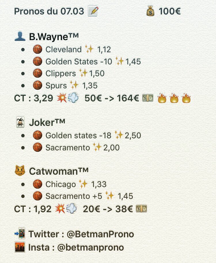 BetmanProno's tweet photo. Grand nouvelle le betman est de retour 👊🏻💶 #TeamParieur #ParionsSport #sportsbetting #bettingtips #TeamBetman https://t.co/i95ijXYSOz