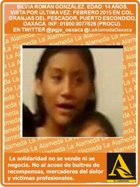 #TeBuscamos Silvia Román González, 14 años, 02/15 #PtoEscondido #Oaxaca 01800 0077628 <a href="/Lepera_da/">Compa AyoTlatlAyatzi</a> <a href="/Global__Mexico/">Glob@l México</a>