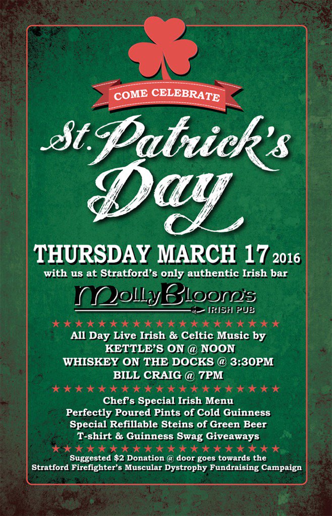mollysstratford's tweet photo. #StPatricksDay 2016! @GuinnessCanada @StratfordON #irishpub #DTstratford #Celtic #buckforluck https://t.co/tA5CLcStG4