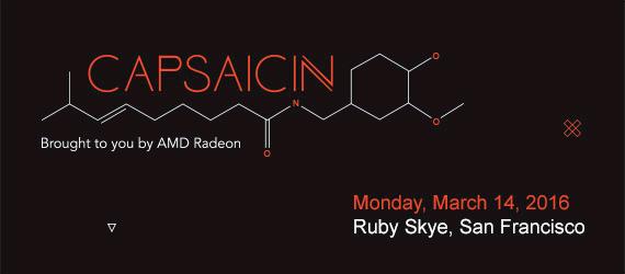 AMD's tweet image. Prepare to have your technology senses tantalized with #AMDCapsaicin at #GDC16: bit.ly/1YnvcWY