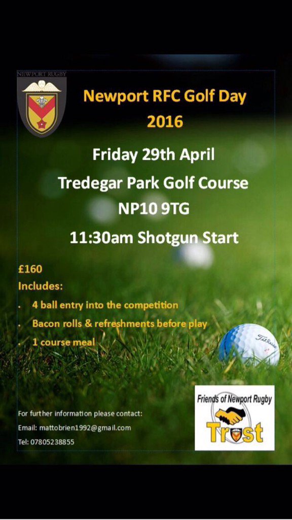 Looking forward to the Newport RFC golf day,Get in touch to play/ sponsor this day #plentyofgreatprizes #crackingday