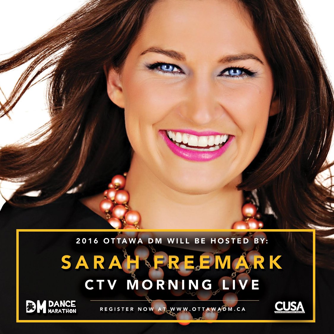 OttawaDM's tweet photo. We are proud to announce that CHEO Dance Marathon will be hosted by Sarah Freemark of CTV Morning Live! #Move4CHEO https://t.co/ikln8wycz1