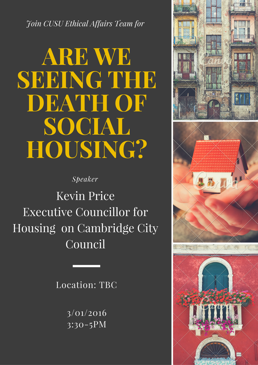 cusuea's tweet image. How will the future of social housing in Cambridge look like? Come to Cllr Kevin Price’s talk at 3:30pm on March 1st