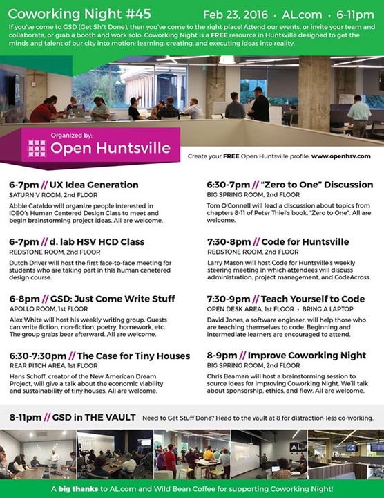 openHSV's tweet image. Join us tonight! #CoWorkingNight starts soon at the @ALcomHuntsville building in downtown Huntsville. #iHeartHSV