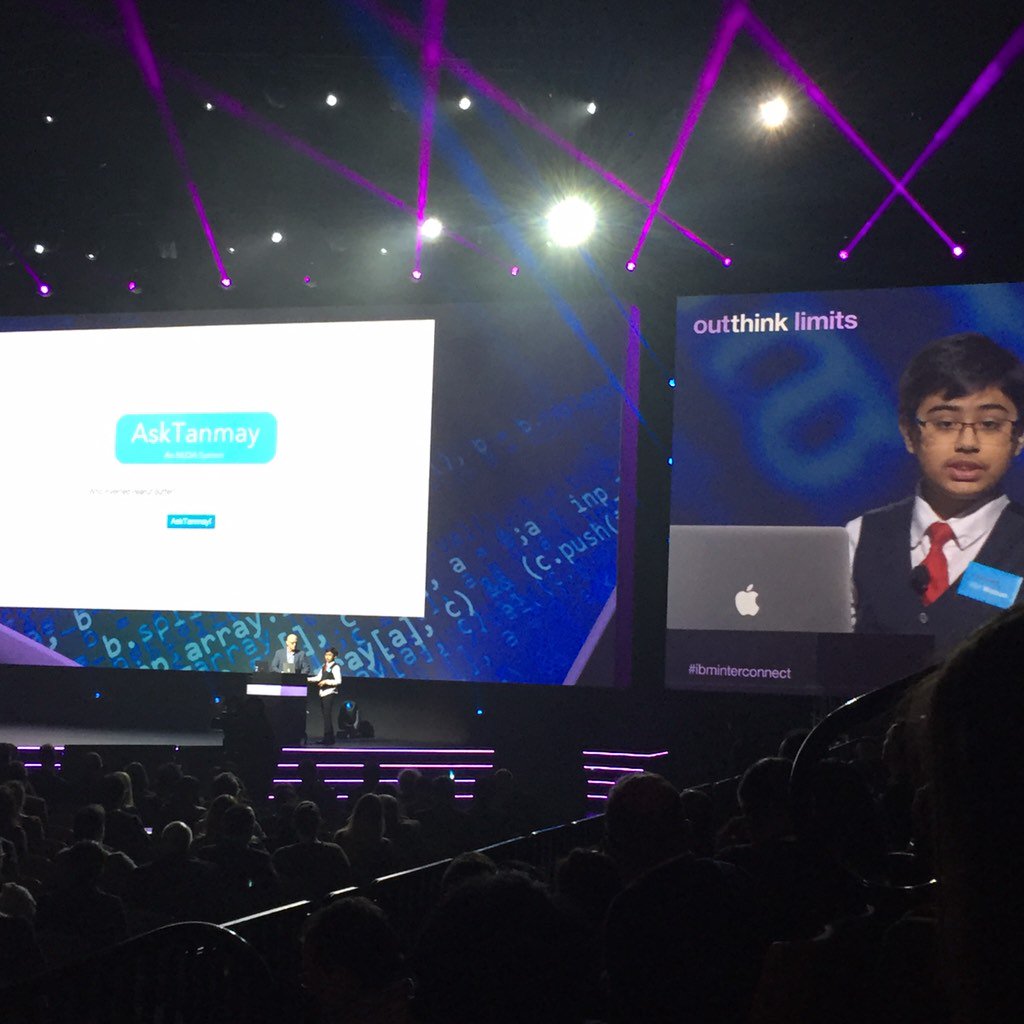 12-year-old <a href="/TajyMany/">Tanmay Bakshi</a> showing off his cool coding skills at #IBMInterconnect