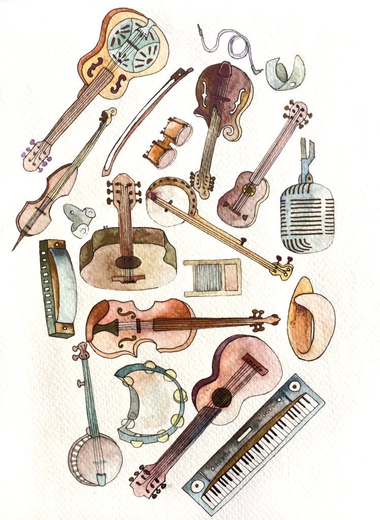 _erinschuetz's tweet image. The two part, commissioned #illustrations are complete! #folkinstruments #jazzinstruments