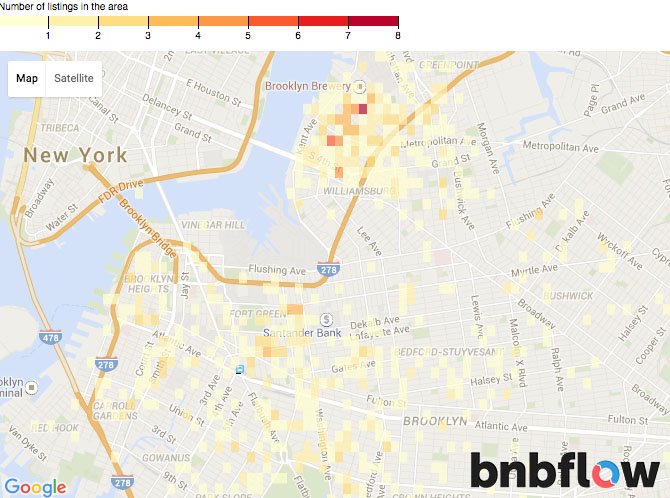 bnbflow's tweet image. #nyc #brooklyn #airbnb listings density heatmap. About 12'000 listings. Mostly in Williamsburg.
