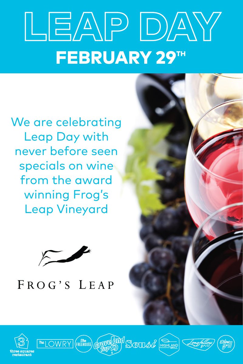 What are you doing on #LeapDay
We're celebrating with <a href="/frogsleap/">Frog's Leap Winery</a> drinking Sauvignon Blanc and Zinfandel