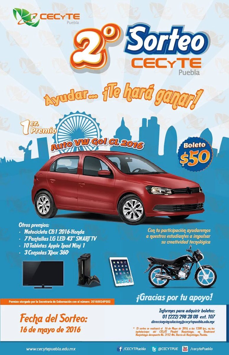 #Participa en nuestro 2do. #Sorteo y gana excelentes #premios 
#MueveteCECyTE #Puebla
<a href="/ncervantesc/">NORBERTO CERVANTES C</a> <a href="/ccdifusion/">difusión</a>