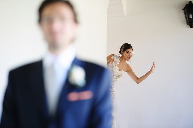 Best first look ever...love this bride! See more from this gorgeous couple's #realwedding: californiaweddingday.com/real-weddings/…