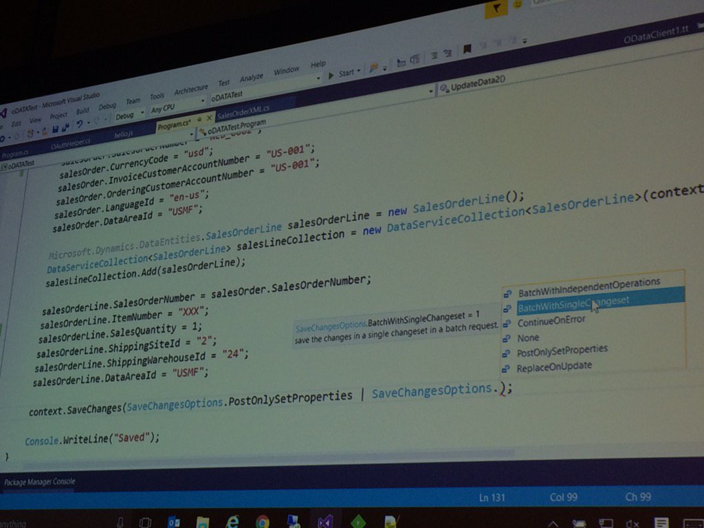 techmaniac1's tweet photo. OData - key here is 'PostOnlySetProperties' and 'BatchWithSingleChangeset' while saving to the context #DynTech2016 https://t.co/jImI7pPa3t