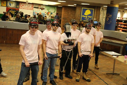 UofTEngineering's tweet photo. The Lady Godiva Memorial Bnad and Cannon Guard were among those celebrating #PinkShirtDay today! #pinkskule https://t.co/lWeLnZJ9vd