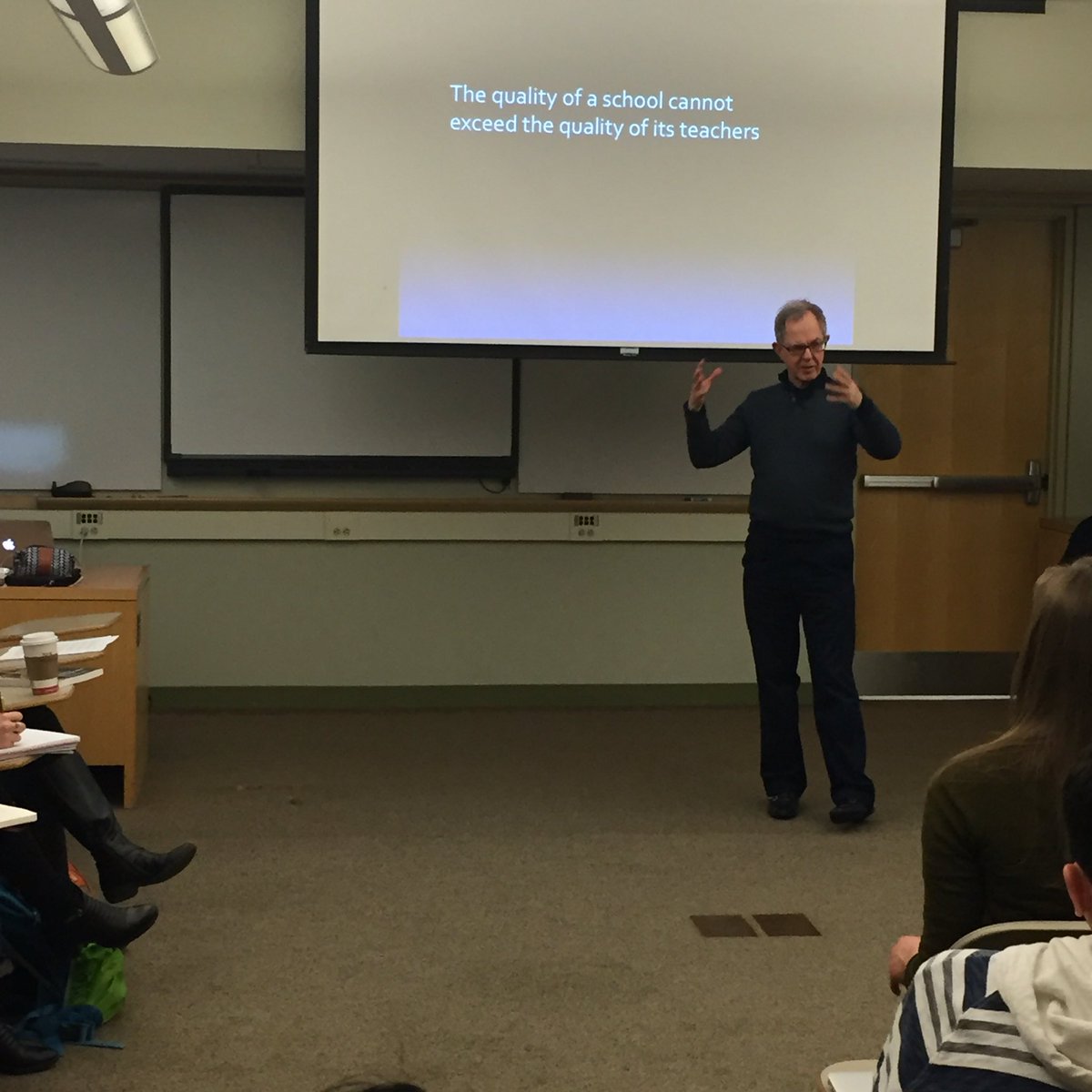 pasi_sahlberg's tweet photo. Privilege to have @HargreavesBC teaching #HGSEat103 students about professional capital @hgse @BCLSOE @Bryan_Mascio https://t.co/dVi4bjSQPc