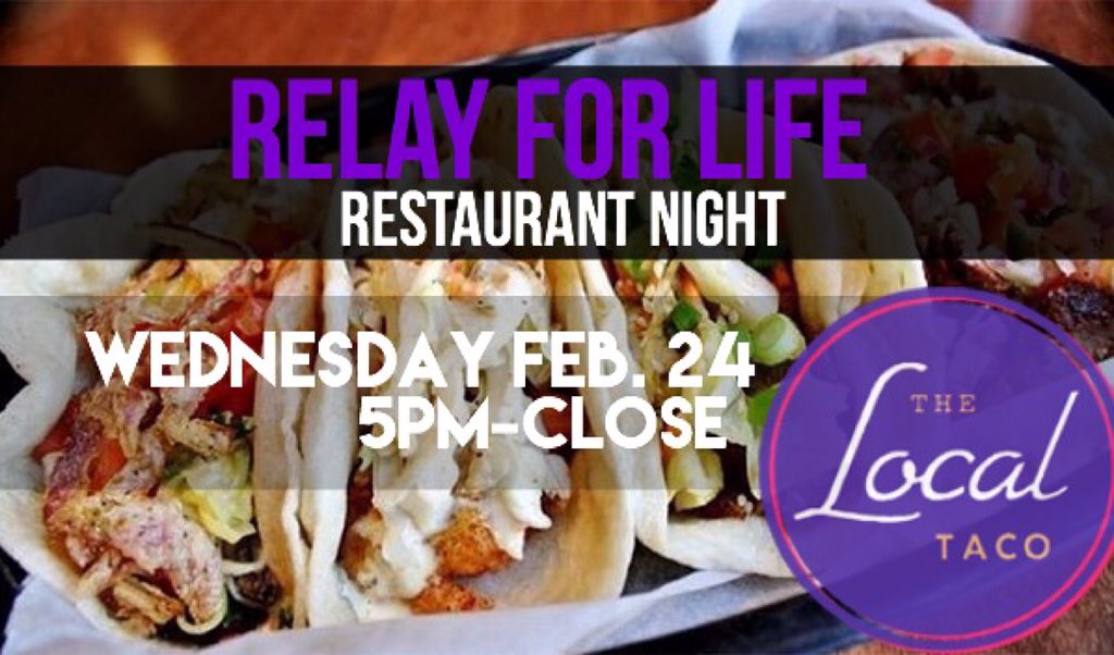 ukrelayforlife's tweet photo. Need dinner plays tonight? Come on out to The Local Taco and fight cancer with tacos! @LocalTacoLEX https://t.co/kgdhYqxhg0