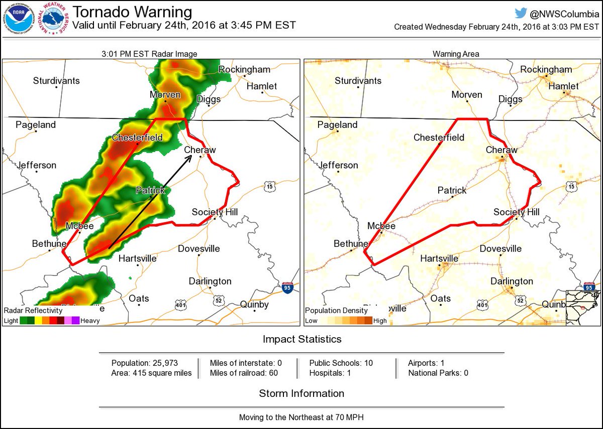 ⚠️ Tornado Warning including Cheraw SC, Mcbee SC, Patrick SC until 345