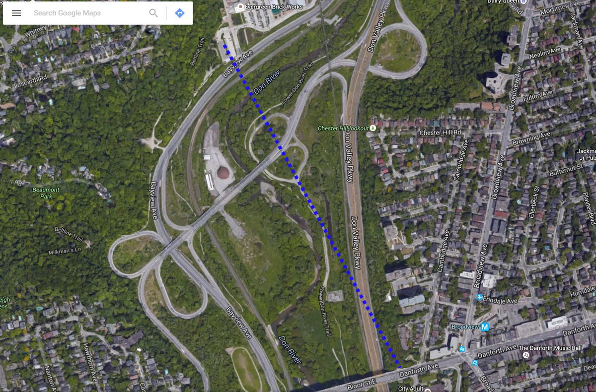 chrisjamesdrew's tweet photo. @DVCableCar helpful. I like Google Maps & did quick one. 1/2 cc @SwanBoatSteve #torontocablecar #donvalleycablecar https://t.co/jgtJKQC3GX