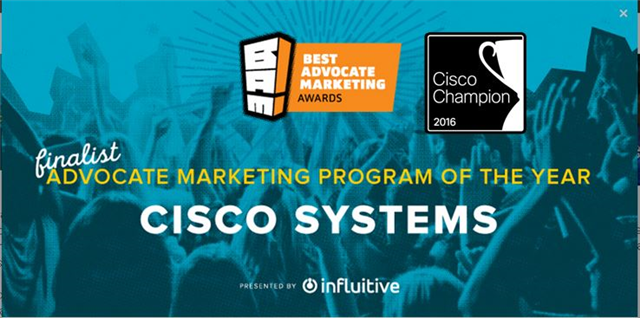 CiscoCasey's tweet photo. Vote #CiscoChampion as Best Advocate Marketing Awards People's Choice https://t.co/Wbi1YdbIkH https://t.co/dCZgyb7sha