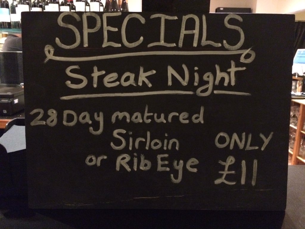 Tonight is #SteakNight Sirloin or Rib Eye, Hand-Cut Chips, Mushrooms and Tomato for only £11