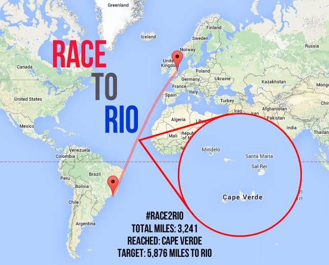 CrayfordandAbbs's tweet photo. You ran, swam &amp; cycled 3,242 miles to Cape Verde! #Supercharge @ParalympicsGB at https://t.co/392x85Q7AD #Race2Rio https://t.co/jAJtJNMlS4