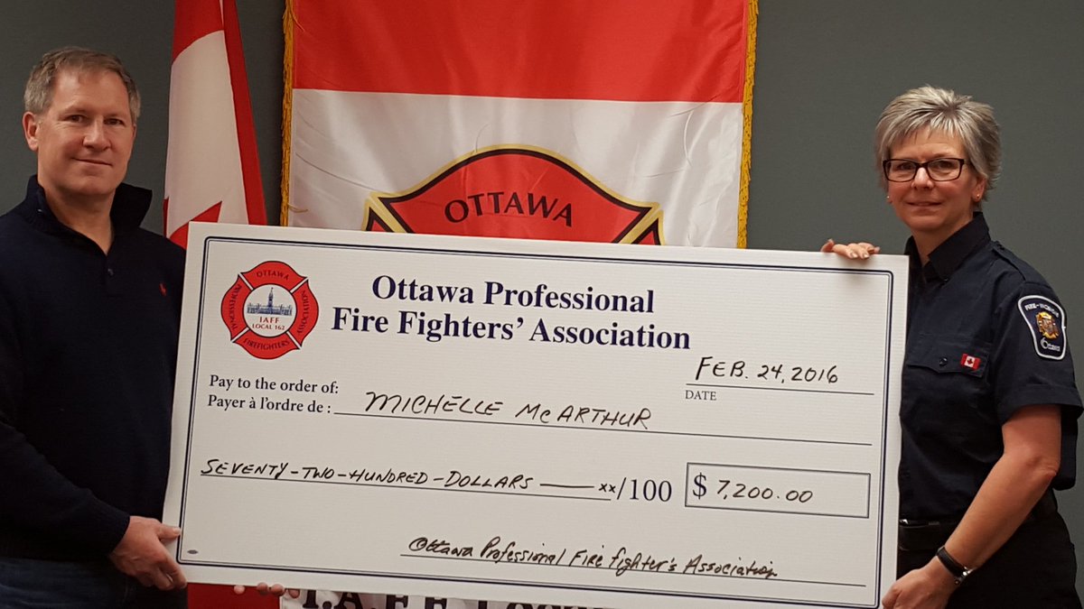 To #MichelleMcArthur on behalf of #professionalfirefighters supporting her while without #CityofOttawa benefits.